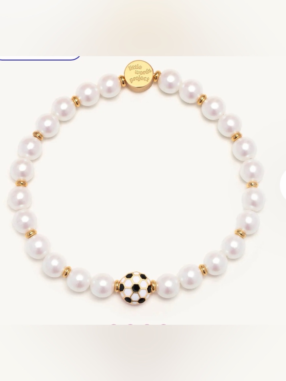 Little Words Project White Pearl Beaded Bracelet with Enamel Soccer Charm, New